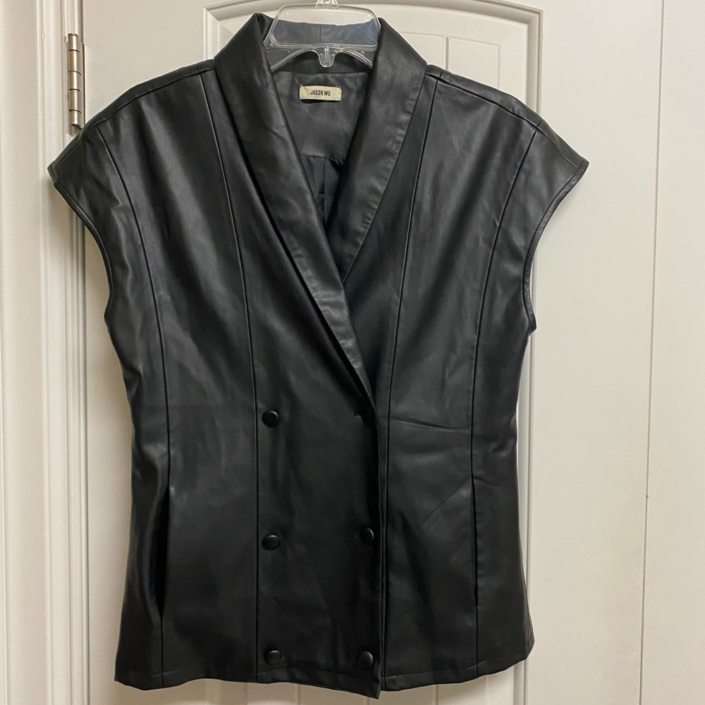 Jason Wu Black Faux Leather Double-Breasted Vest M